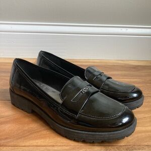 Anne Klein Faux Patent Leather Black Platform Loafers 7.5